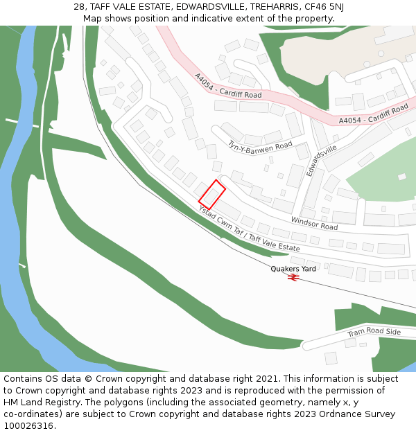 28, TAFF VALE ESTATE, EDWARDSVILLE, TREHARRIS, CF46 5NJ: Location map and indicative extent of plot
