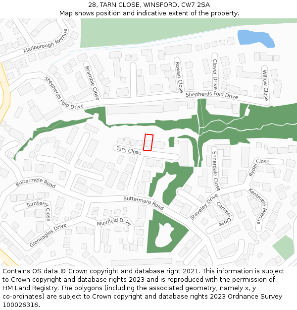 28, TARN CLOSE, WINSFORD, CW7 2SA: Location map and indicative extent of plot