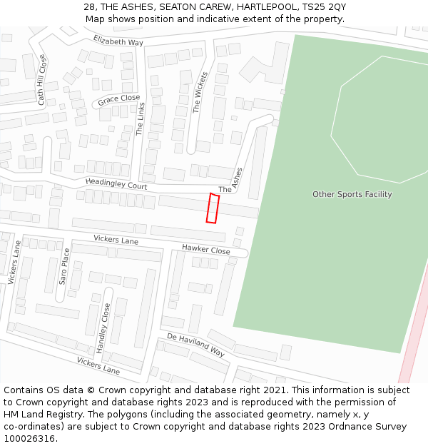 28, THE ASHES, SEATON CAREW, HARTLEPOOL, TS25 2QY: Location map and indicative extent of plot