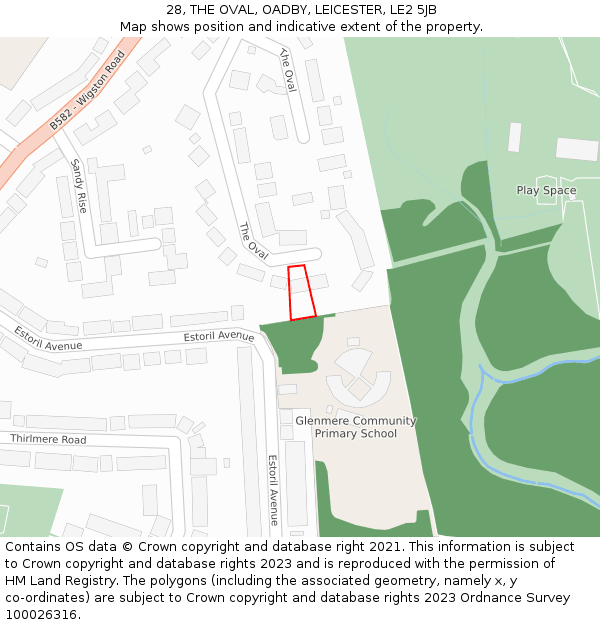 28, THE OVAL, OADBY, LEICESTER, LE2 5JB: Location map and indicative extent of plot