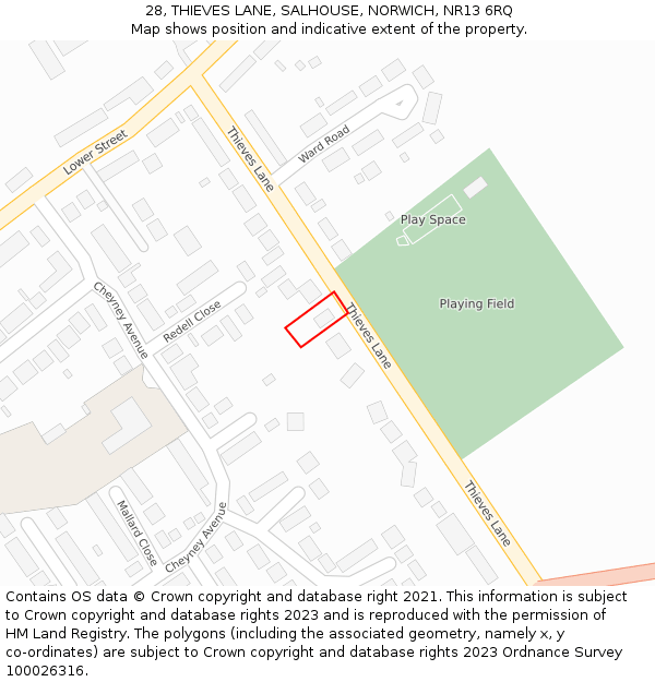 28, THIEVES LANE, SALHOUSE, NORWICH, NR13 6RQ: Location map and indicative extent of plot