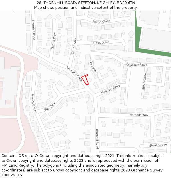 28, THORNHILL ROAD, STEETON, KEIGHLEY, BD20 6TN: Location map and indicative extent of plot