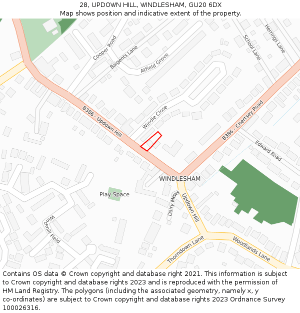 28, UPDOWN HILL, WINDLESHAM, GU20 6DX: Location map and indicative extent of plot