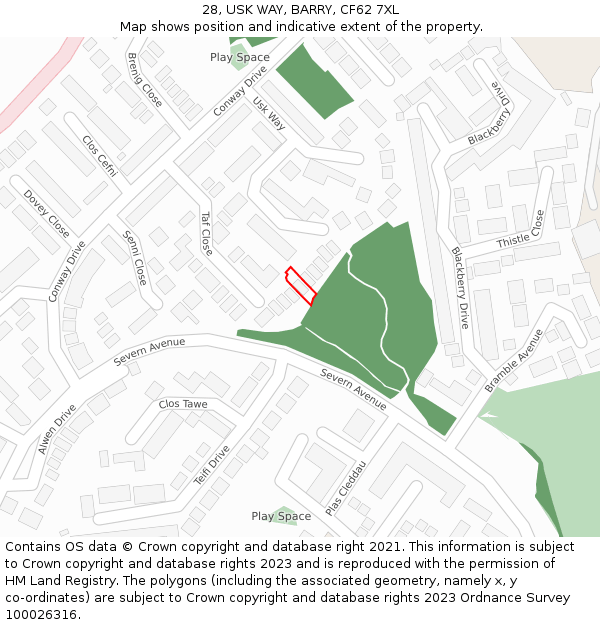 28, USK WAY, BARRY, CF62 7XL: Location map and indicative extent of plot