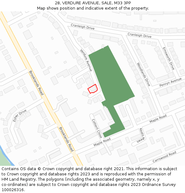 28, VERDURE AVENUE, SALE, M33 3PP: Location map and indicative extent of plot