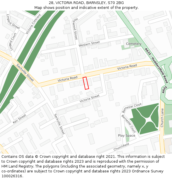 28, VICTORIA ROAD, BARNSLEY, S70 2BG: Location map and indicative extent of plot