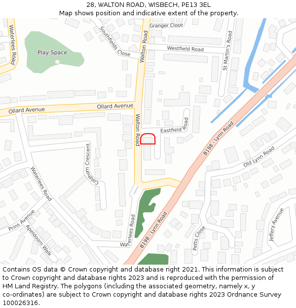 28, WALTON ROAD, WISBECH, PE13 3EL: Location map and indicative extent of plot