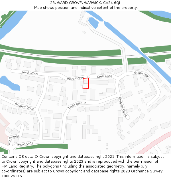 28, WARD GROVE, WARWICK, CV34 6QL: Location map and indicative extent of plot