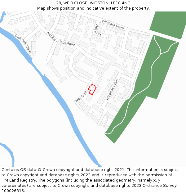 28, WEIR CLOSE, WIGSTON, LE18 4NG: Location map and indicative extent of plot