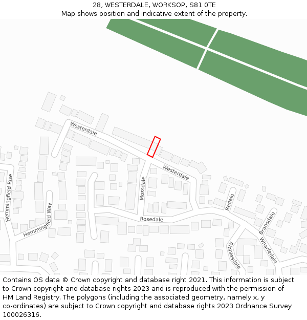 28, WESTERDALE, WORKSOP, S81 0TE: Location map and indicative extent of plot