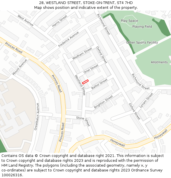28, WESTLAND STREET, STOKE-ON-TRENT, ST4 7HD: Location map and indicative extent of plot