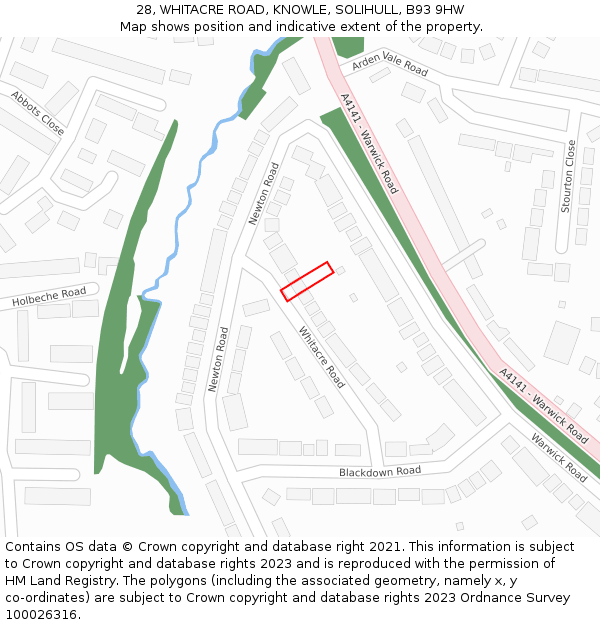 28, WHITACRE ROAD, KNOWLE, SOLIHULL, B93 9HW: Location map and indicative extent of plot