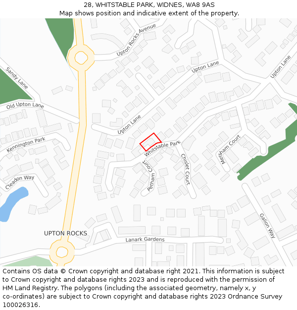 28, WHITSTABLE PARK, WIDNES, WA8 9AS: Location map and indicative extent of plot