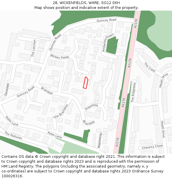 28, WICKENFIELDS, WARE, SG12 0XH: Location map and indicative extent of plot