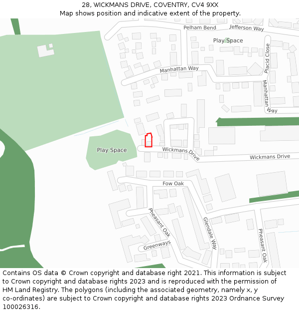 28, WICKMANS DRIVE, COVENTRY, CV4 9XX: Location map and indicative extent of plot