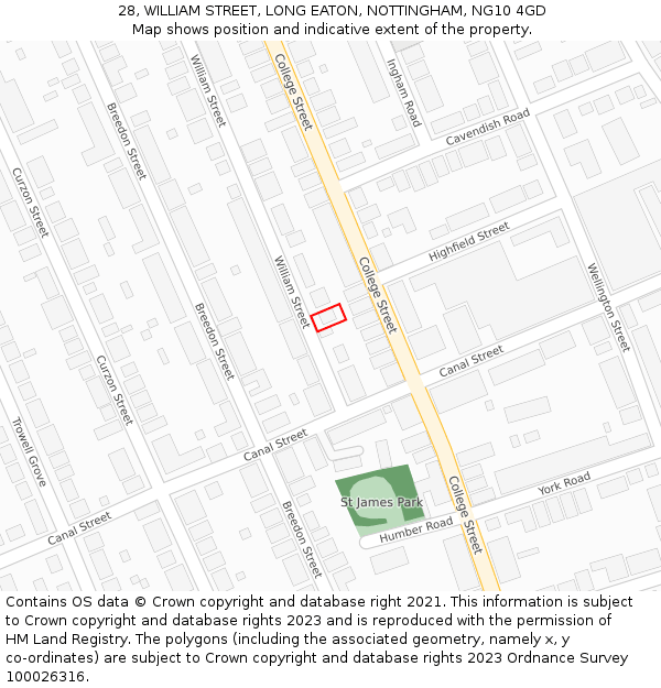 28, WILLIAM STREET, LONG EATON, NOTTINGHAM, NG10 4GD: Location map and indicative extent of plot