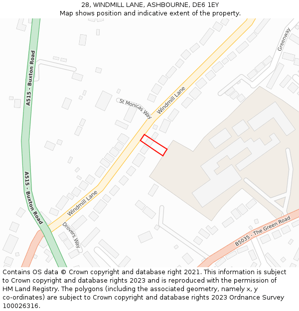 28, WINDMILL LANE, ASHBOURNE, DE6 1EY: Location map and indicative extent of plot