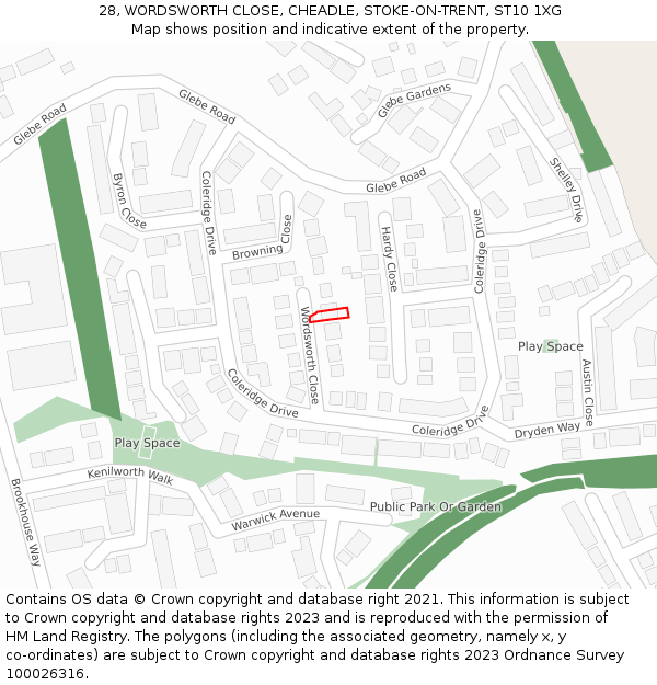 28, WORDSWORTH CLOSE, CHEADLE, STOKE-ON-TRENT, ST10 1XG: Location map and indicative extent of plot
