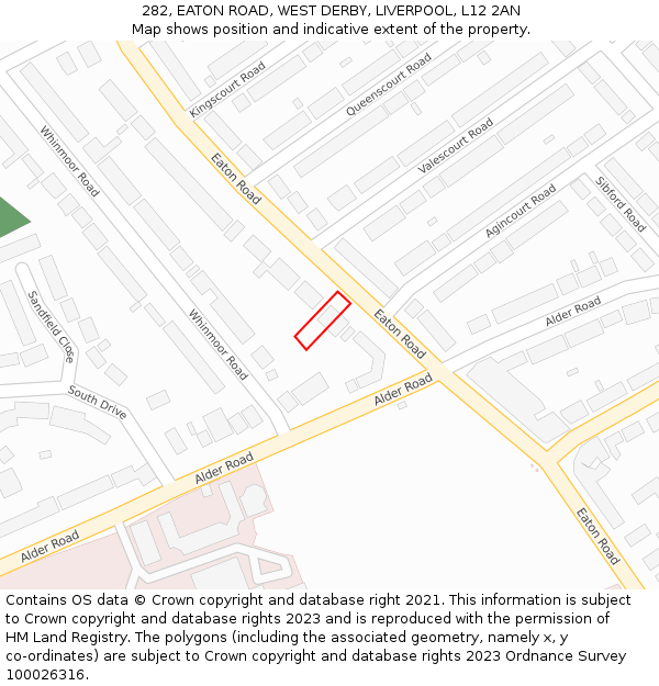 282, EATON ROAD, WEST DERBY, LIVERPOOL, L12 2AN: Location map and indicative extent of plot