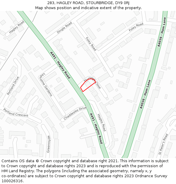 283, HAGLEY ROAD, STOURBRIDGE, DY9 0RJ: Location map and indicative extent of plot