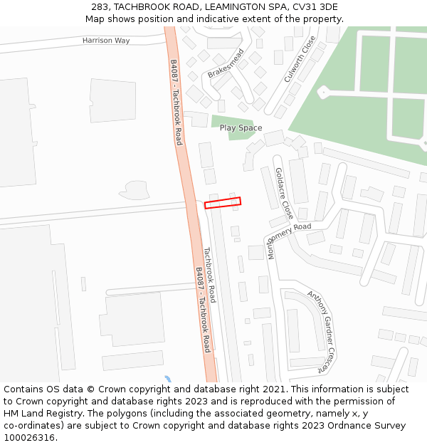 283, TACHBROOK ROAD, LEAMINGTON SPA, CV31 3DE: Location map and indicative extent of plot