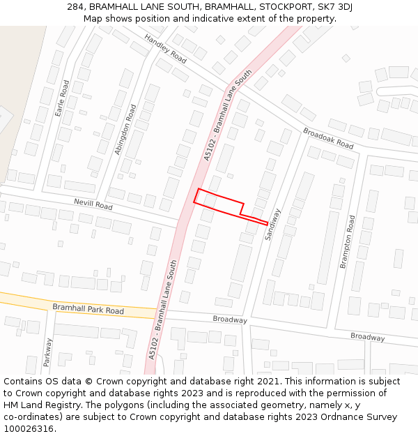 284, BRAMHALL LANE SOUTH, BRAMHALL, STOCKPORT, SK7 3DJ: Location map and indicative extent of plot