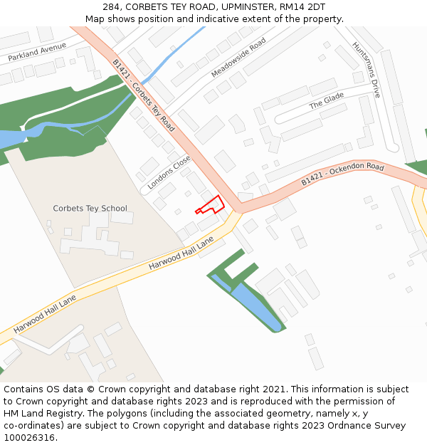 284, CORBETS TEY ROAD, UPMINSTER, RM14 2DT: Location map and indicative extent of plot