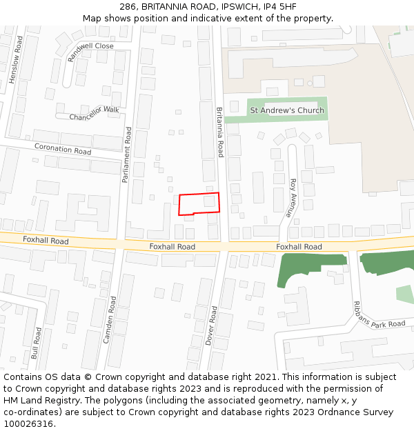 286, BRITANNIA ROAD, IPSWICH, IP4 5HF: Location map and indicative extent of plot