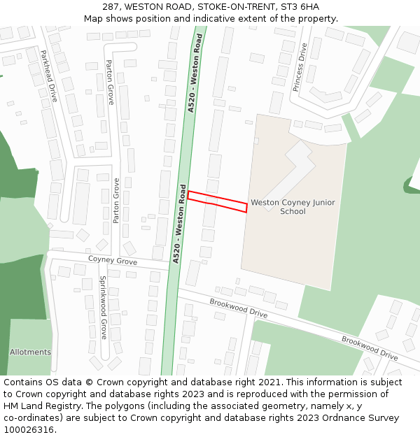 287, WESTON ROAD, STOKE-ON-TRENT, ST3 6HA: Location map and indicative extent of plot