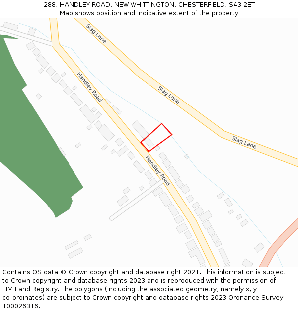 288, HANDLEY ROAD, NEW WHITTINGTON, CHESTERFIELD, S43 2ET: Location map and indicative extent of plot