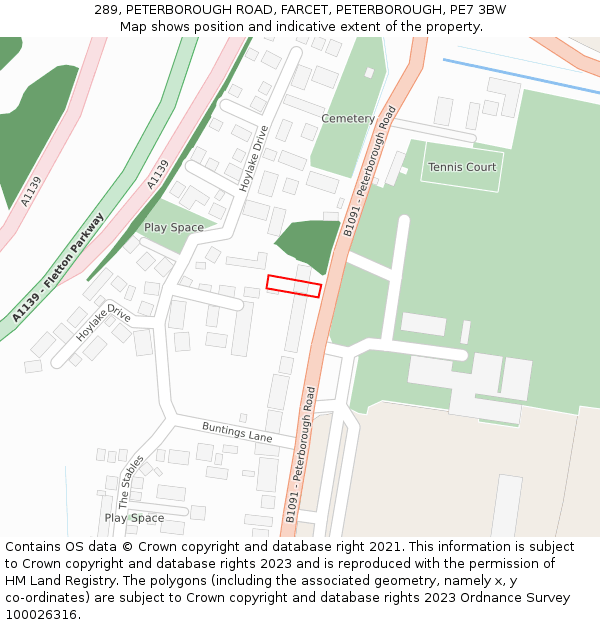 289, PETERBOROUGH ROAD, FARCET, PETERBOROUGH, PE7 3BW: Location map and indicative extent of plot