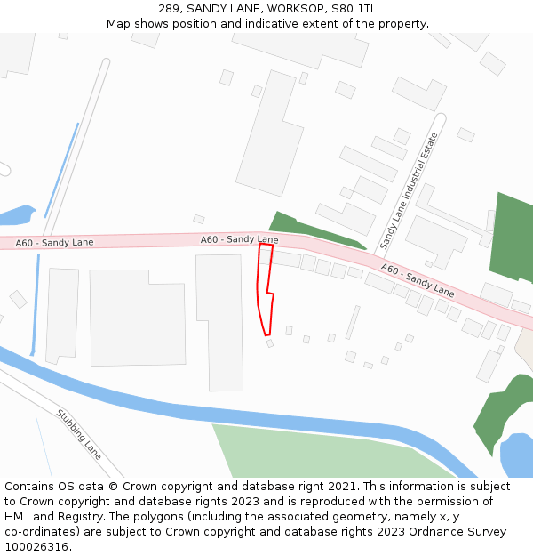 289, SANDY LANE, WORKSOP, S80 1TL: Location map and indicative extent of plot