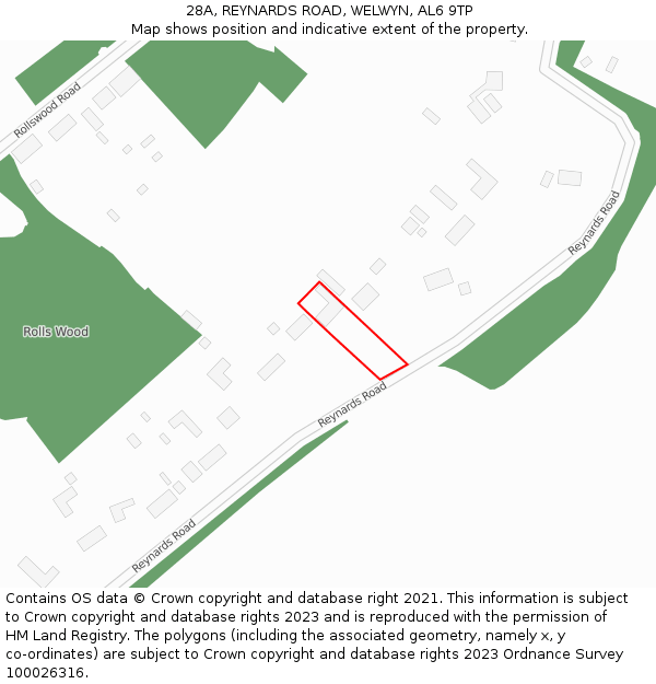 28A, REYNARDS ROAD, WELWYN, AL6 9TP: Location map and indicative extent of plot