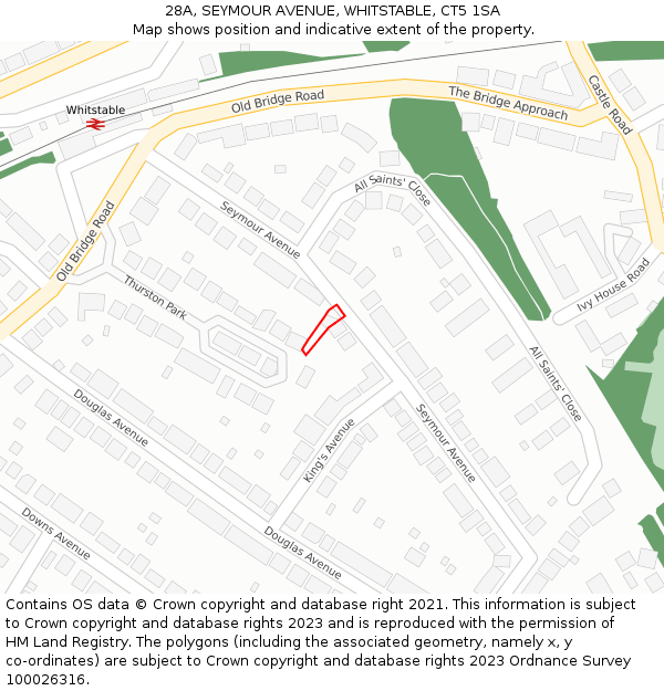 28A, SEYMOUR AVENUE, WHITSTABLE, CT5 1SA: Location map and indicative extent of plot