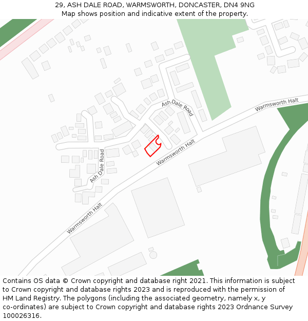 29, ASH DALE ROAD, WARMSWORTH, DONCASTER, DN4 9NG: Location map and indicative extent of plot