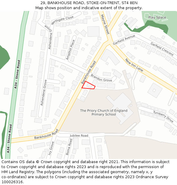 29, BANKHOUSE ROAD, STOKE-ON-TRENT, ST4 8EN: Location map and indicative extent of plot