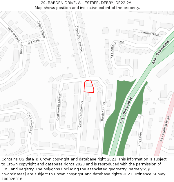 29, BARDEN DRIVE, ALLESTREE, DERBY, DE22 2AL: Location map and indicative extent of plot