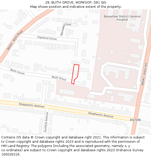 29, BLYTH GROVE, WORKSOP, S81 0JG: Location map and indicative extent of plot