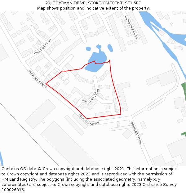 29, BOATMAN DRIVE, STOKE-ON-TRENT, ST1 5PD: Location map and indicative extent of plot