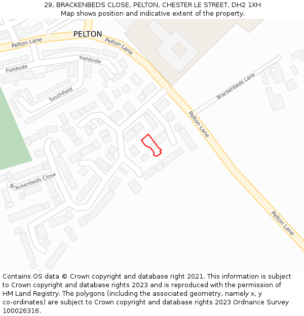 29, BRACKENBEDS CLOSE, PELTON, CHESTER LE STREET, DH2 1XH: Location map and indicative extent of plot