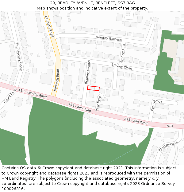 29, BRADLEY AVENUE, BENFLEET, SS7 3AG: Location map and indicative extent of plot