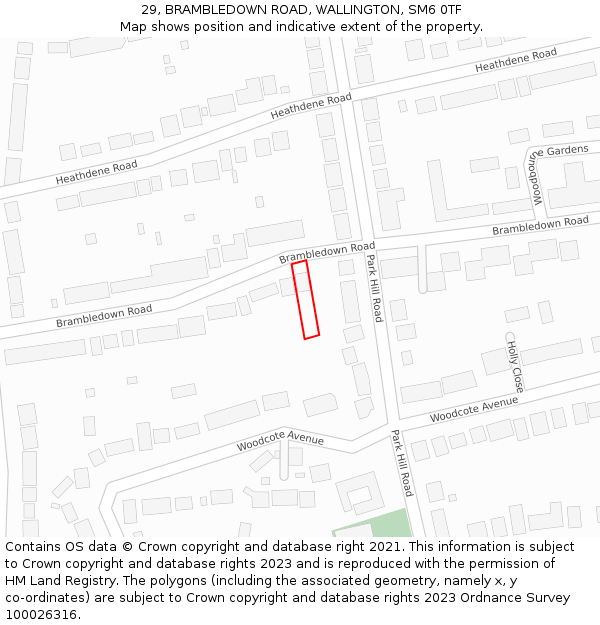 29, BRAMBLEDOWN ROAD, WALLINGTON, SM6 0TF: Location map and indicative extent of plot