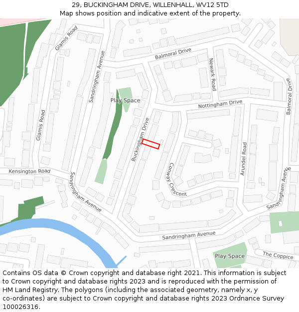 29, BUCKINGHAM DRIVE, WILLENHALL, WV12 5TD: Location map and indicative extent of plot