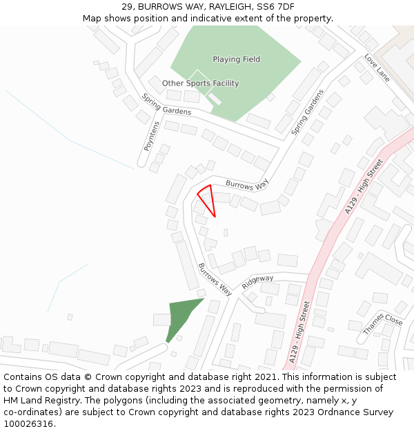 29, BURROWS WAY, RAYLEIGH, SS6 7DF: Location map and indicative extent of plot