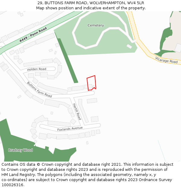 29, BUTTONS FARM ROAD, WOLVERHAMPTON, WV4 5LR: Location map and indicative extent of plot