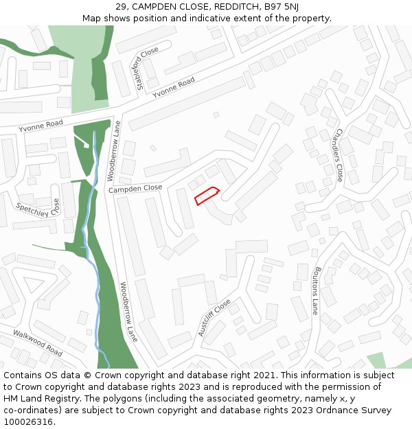 29, CAMPDEN CLOSE, REDDITCH, B97 5NJ: Location map and indicative extent of plot