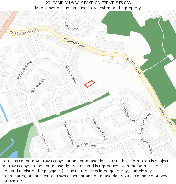 29, CAMPIAN WAY, STOKE-ON-TRENT, ST6 8FA: Location map and indicative extent of plot