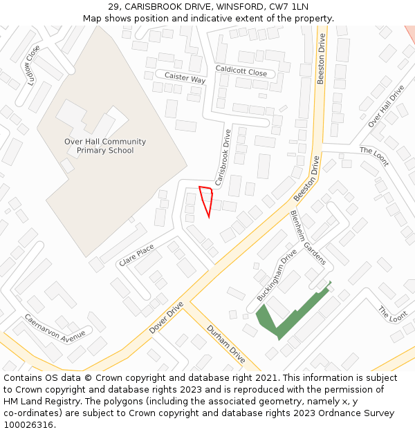 29, CARISBROOK DRIVE, WINSFORD, CW7 1LN: Location map and indicative extent of plot