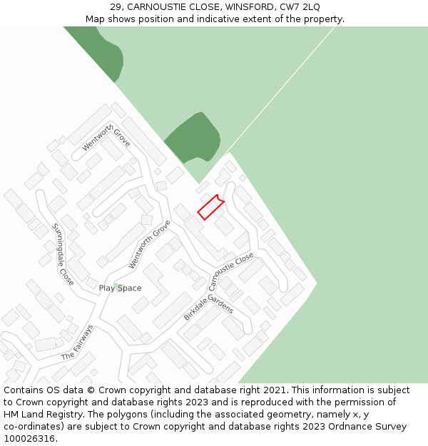 29, CARNOUSTIE CLOSE, WINSFORD, CW7 2LQ: Location map and indicative extent of plot