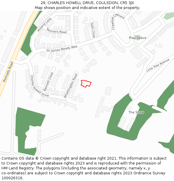 29, CHARLES HOWELL DRIVE, COULSDON, CR5 3JX: Location map and indicative extent of plot